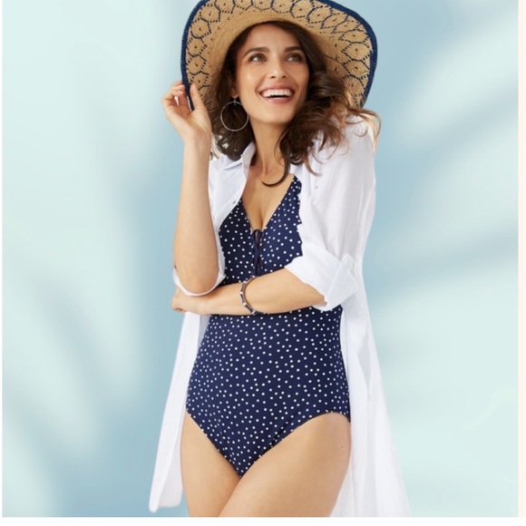 Tommy Bahama Sea Swell Reversible One Piece - Navy Blue & White - Size 8 - Picture 2 of 13